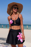 Lily Floral Print 3-Piece Bikini Set with Skort - Swimwear from Cindelily