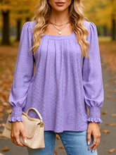 Jacquard Pleated U Neck Casual Blouse