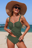 Black Ruched Sweetheart Neckline Tankini Set Army green - Swimwear from Cindelily