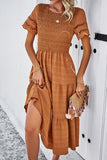 Camel Smocked Tiered Midi Dress Camel - Dresses from Cindelily