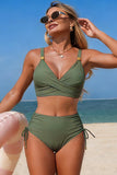 Wrap-Front Grommet Embellished Bikini Set Olive green - Swimwear from Cindelily