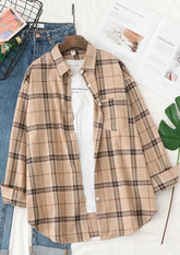 Vintage Plaid Brushed Button Down Flannel Top