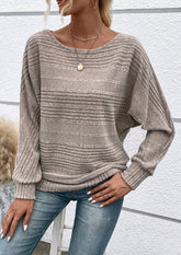 Knitted Crew Neck Bat Sleeves Casual Top