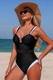 Black & White Mesh-Cut One-Piece Swimsuit - Swimwear from Cindelily