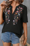 Embroidery Lace Inset V Neck T-shirt - T-Shirts & Tunics from Cindelily