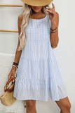 Textured Tiered Sleeveless Mini Dress Light blue - Dresses from Cindelily