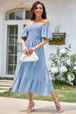 Square Neckline Puff Sleeve Smocked Maxi Dress - Dresses from Cindelily