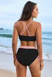 Cross Twist Color Block Side Tie Bikini Set - Swimwear from Cindelily