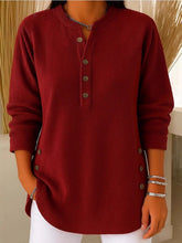 Corduroy V-neck Button Up Casual Top