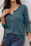 Waffle Button Up Henley T-shirt Ash Blue - T-Shirts & Tunics from Cindelily