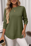Waffle Crew Neck Long Sleeve Casual Tunic Green - T-Shirts & Tunics from Cindelily