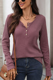 Waffle Button Up Henley T-shirt Maroon - T-Shirts & Tunics from Cindelily