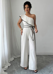 Ruffled One Shoulder Jumpsuit with Belt
