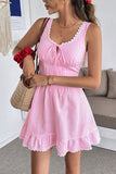 Pink Gingham Lace Trim Cami Mini Dress - Dresses from Cindelily