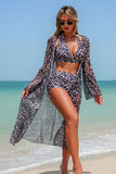 Leopard Print Halter 3-Piece Swim Set Grey - Swimwear from Cindelily