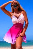 Ombre Wrap Top & Flared Skirt Two-Piece Set - Swimwear from Cindelily