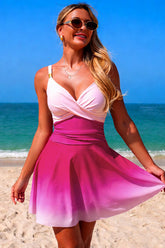 Ombre Wrap Top & Flared Skirt Two-Piece Set Pink - Swimwear from Cindelily