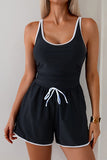 Teal Contrast-Trim Romper One-Piece Swimsuit Black - Swimwear from Cindelily