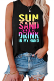 Sun Sand and A Drink Graphic Tank Top Black - Tops from Cindelily