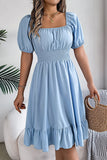 Smocked-Waist Ruffled Hem Midi Dress Light blue - Dresses from Cindelily