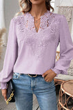 Lace Inset V Neck Long Sleeve Blouse - Blouses & Shirts from Cindelily