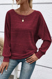 Knitted Crew Neck Bat Sleeves Casual Top Dark red - T-Shirts & Tunics from Cindelily