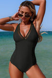 Mesh-Trimmed Plunging One-Piece Swimsuit Black - Swimwear from Cindelily