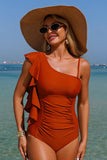 One-Shoulder Ruffle Tummy Control Swimsuit - Swimwear from Cindelily