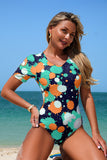 Splatter-Print Short-Sleeve Rash Guard Swimsuit - Swimwear from Cindelily