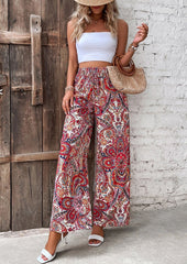 Retro Print Elastic Waist Wide-leg Pants