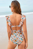 Pastel Floral Ruffled Cutout One-Piece Swimsuit - Swimwear from Cindelily