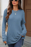 Textured Side Split Crew Neck Tunic Navy blue - T-Shirts & Tunics from Cindelily