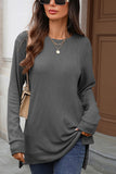 Textured Side Split Crew Neck Tunic Dark grey - T-Shirts & Tunics from Cindelily
