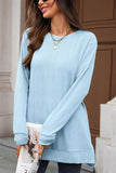 Textured Side Split Crew Neck Tunic - T-Shirts & Tunics from Cindelily