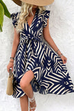Navy & White Chevron Ruffle Wrap Dress - Dresses from Cindelily