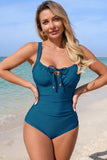 Ruched Tummy Control One-Piece Swimsuit Teal - Swimwear from Cindelily