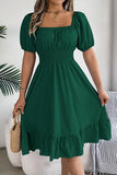 Smocked-Waist Ruffled Hem Midi Dress Green - Dresses from Cindelily