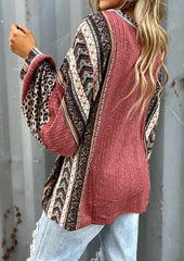 Retro Leopard Print Color Block Oversize Blouse