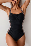 Black & Leopard Wrap Front One-Piece Swimsuit Leopard - Swimwear from Cindelily