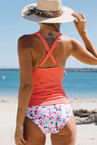 Coral & Floral Two-Tone Tankini Set - Swimwear from Cindelily
