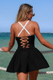 Lace-Up Romper One-Piece Swimsuit - Swimwear from Cindelily