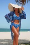 Boho Paisley Print 3-Piece Swim Set Blue - Swimwear from Cindelily