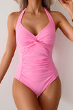 Halter Tummy Control One-Piece Swimsuit Pink - Swimwear from Cindelily