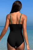 Two-Tone Twist Front One-Piece Swimsuit - Swimwear from Cindelily