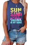 Sun Sand and A Drink Graphic Tank Top Navy blue - Tops from Cindelily