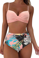 Vintage High Waisted Bikini Sets Pink & Floral - Swimwear from Cindelily