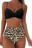 Vintage High Waisted Bikini Sets Black & Leopard - Swimwear from Cindelily