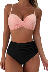 Vintage High Waisted Bikini Sets Pink - Swimwear from Cindelily