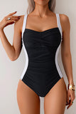 Black & Leopard Wrap Front One-Piece Swimsuit Black & White - Swimwear from Cindelily