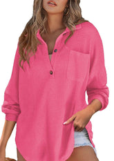 Waffle Knitted Button Up Blouse